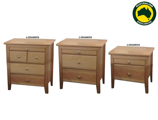 Gladstone (AUSSIE MADE) Bedside Table Collection - Tassie Oak Combination - Assorted Stained Colours