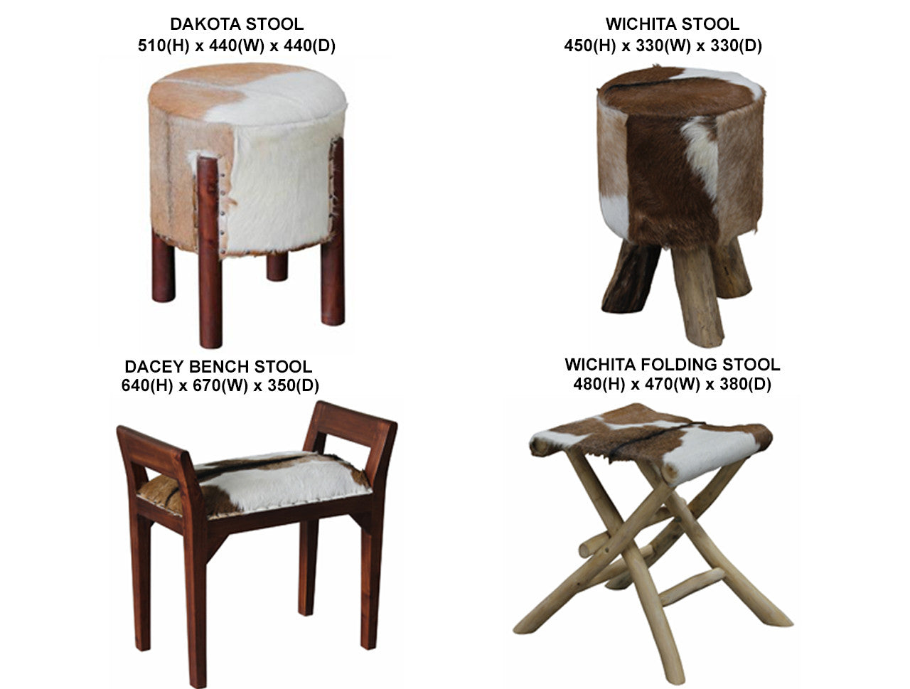 Goat Hide Stool / Bench Collection - Mahogany
