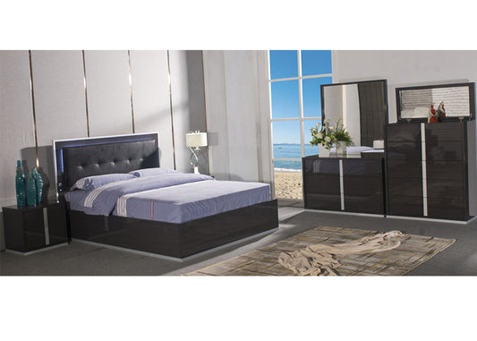 GYMPIE KING 4 PIECE (TALLBOY) STORAGE FRONT GASLIFT OR SIDE DRAWERS BEDROOM SUITE - GLOSS GREY