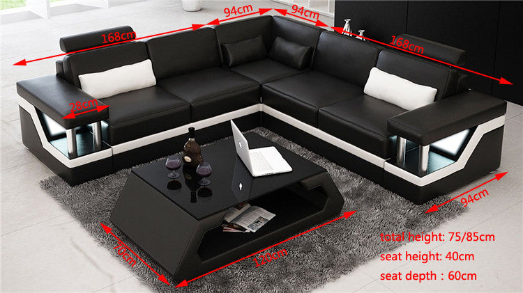 ALARIC 3 SEATER 100% LEATHER / LEATHERETTE COMBINATION CORNER LOUNGE SUITE ( MODEL-L6002B) - ASSORTED COLOURS
