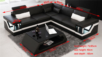 ALARIC 3 SEATER 100% LEATHER / LEATHERETTE COMBINATION CORNER LOUNGE SUITE ( MODEL-L6002B) - ASSORTED COLOURS