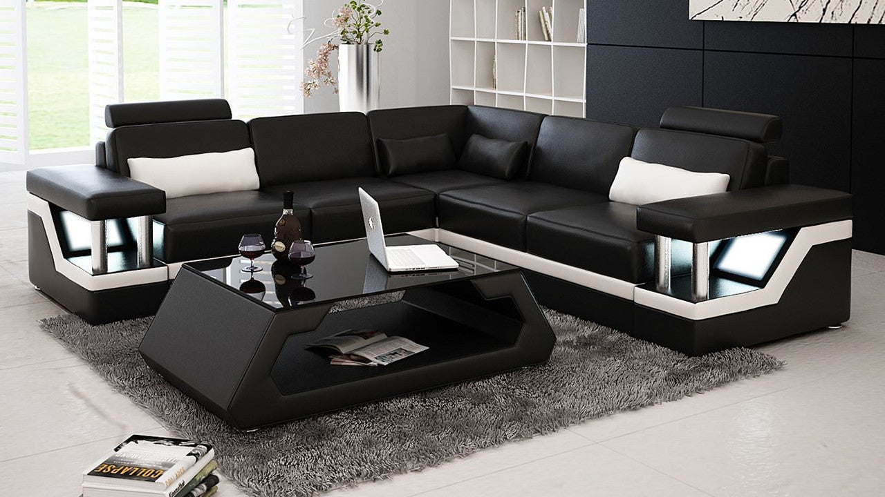 ALARIC 3 SEATER 100% LEATHER / LEATHERETTE COMBINATION CORNER LOUNGE SUITE ( MODEL-L6002B) - ASSORTED COLOURS