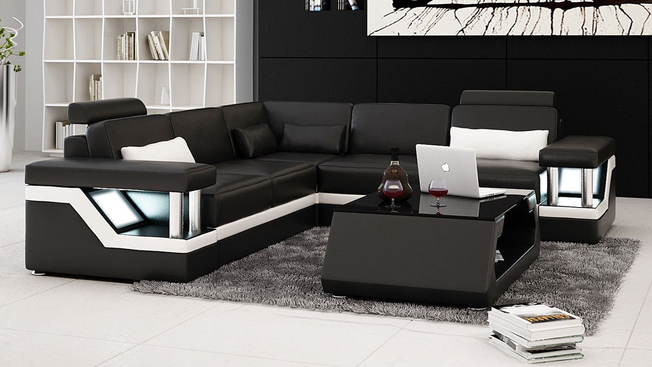 ALARIC 3 SEATER 100% LEATHER / LEATHERETTE COMBINATION CORNER LOUNGE SUITE ( MODEL-L6002B) - ASSORTED COLOURS