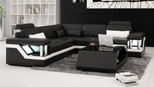 ALARIC 3 SEATER 100% LEATHER / LEATHERETTE COMBINATION CORNER LOUNGE SUITE ( MODEL-L6002B) - ASSORTED COLOURS