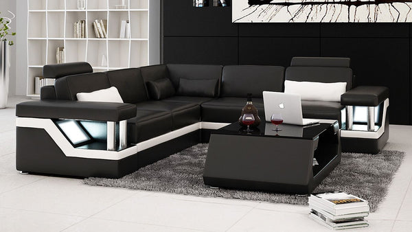 ALARIC 3 SEATER 100% LEATHER / LEATHERETTE COMBINATION CORNER LOUNGE SUITE ( MODEL-L6002B) - ASSORTED COLOURS