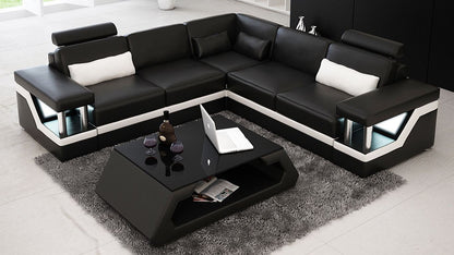 ALARIC 3 SEATER 100% LEATHER / LEATHERETTE COMBINATION CORNER LOUNGE SUITE ( MODEL-L6002B) - ASSORTED COLOURS