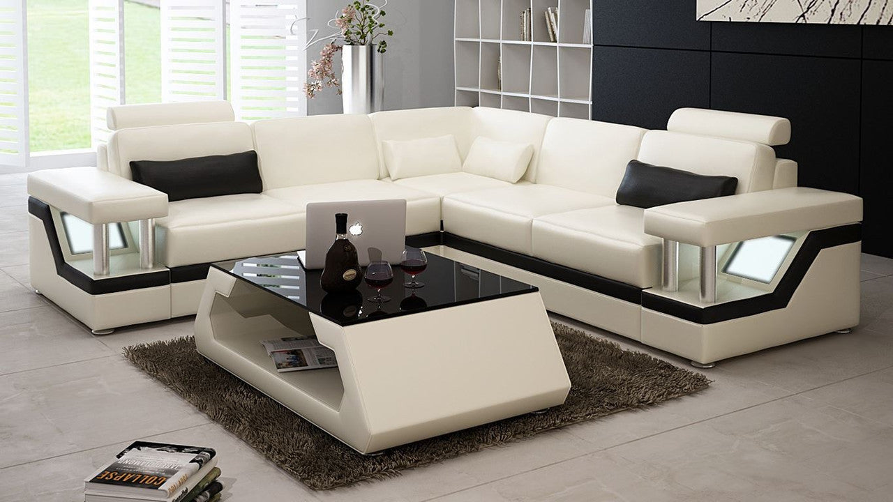 ALARIC 3 SEATER 100% LEATHER / LEATHERETTE COMBINATION CORNER LOUNGE SUITE ( MODEL-L6002B) - ASSORTED COLOURS