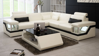 ALARIC 3 SEATER 100% LEATHER / LEATHERETTE COMBINATION CORNER LOUNGE SUITE ( MODEL-L6002B) - ASSORTED COLOURS