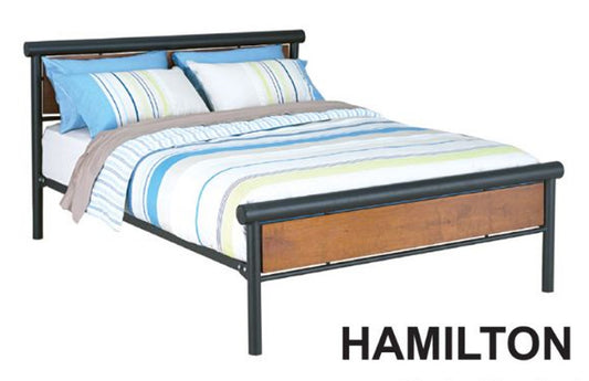 DOUBLE HAMILTON (AUSSIE MADE) TIMBER & METAL BED - BLACK POWDER COAT
