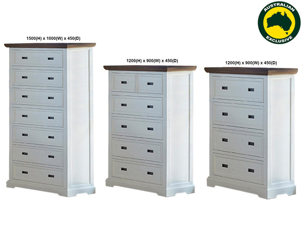 HAMPTONS (AUSSIE MADE) TALLBOY COLLECTION - ASSORTED STAINED / PAINTED COLOURS - STARTING FROM $999