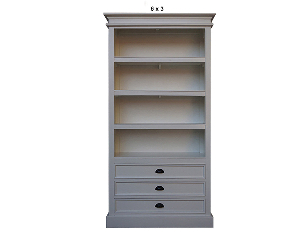 HAMPTON HARDWOOD BOOKCASE  WITH 3 DRAWERS COLLECTION - ASSORTED STAINED / PAINTED COLOURS