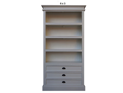 HAMPTON HARDWOOD BOOKCASE  WITH 3 DRAWERS COLLECTION - ASSORTED STAINED / PAINTED COLOURS