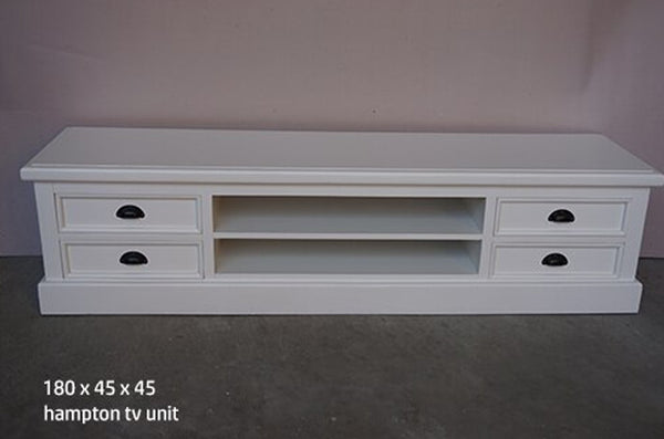HAMPTONS LOWLINE ENTERTAINMENT UNIT WITH FOUR(4) DRAWER - 450(H) X 1800(W) -WHITE