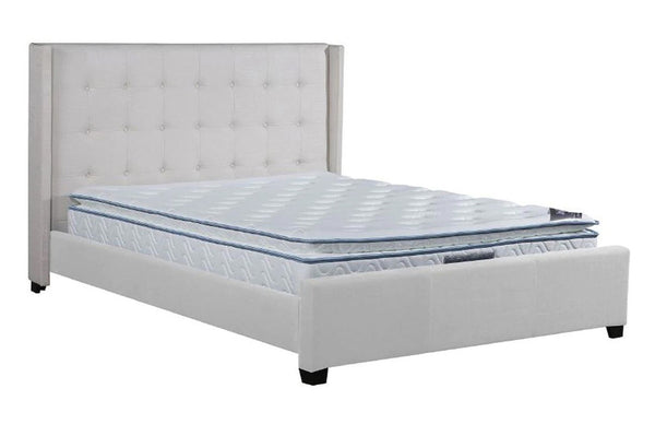 QUEEN HARVEY (8308)  FABRIC BUTTONED UPHOLSTERED BED (12-9-18-1) - BEIGE OR DARK GREY