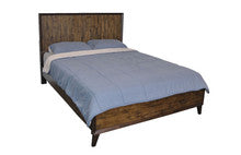 QUEEN HASTINGS RECYCLED TIMBER PANEL  BED - DARK / AGED ROUGH SEWN