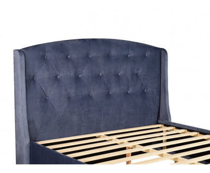 QUEEN PIXIE FABRIC BED WITH UNDERBED DRAWERS - NAVY BLUE