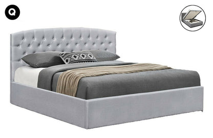 QUEEN HERACLES FABRIC GAS LIFT STORAGE BED WITH HEADBOARD - LIGHT GREY