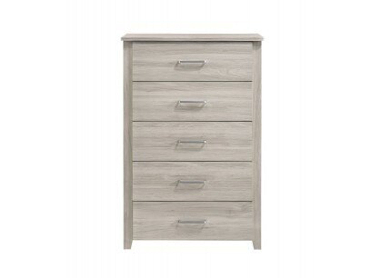 HILTON 5 DRAWER LAMINATED TALLBOY - 1100(H) x 700(W) -  WHITE WASHED