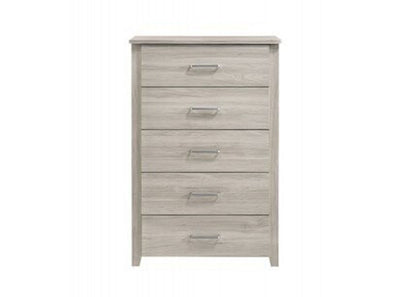 HILTON 5 DRAWER LAMINATED TALLBOY - 1100(H) x 700(W) -  WHITE WASHED