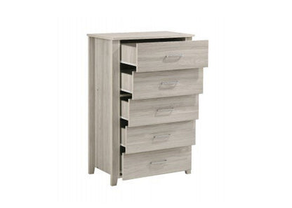 HILTON 5 DRAWER LAMINATED TALLBOY - 1100(H) x 700(W) -  WHITE WASHED