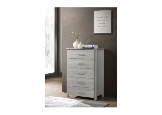 Hilton 5 Drawer Laminated Tallboy - 1100(H) X 700(W) - White Washed