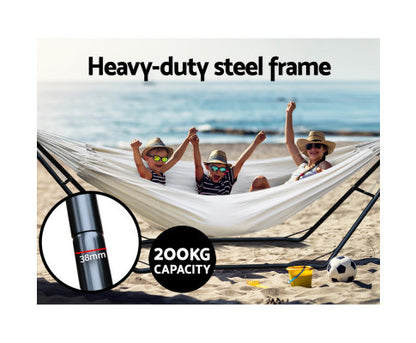 LINNET OUTDOOR HAMMOCK BED WITH STEEL FRAME STAND - CREAM