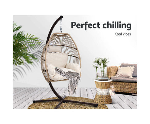 FRANNIE OUTDOOR  HANGING POD CHAIR - LATTE