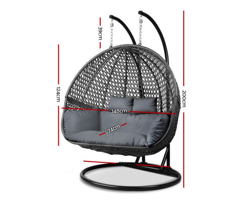 CARSTEN OUTDOOR DOUBLE HANGING SWING CHAIR - BLACK