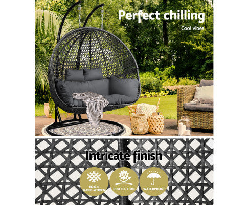CARSTEN OUTDOOR DOUBLE HANGING SWING CHAIR - BLACK
