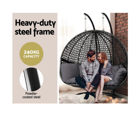 CARSTEN OUTDOOR DOUBLE HANGING SWING CHAIR - BLACK