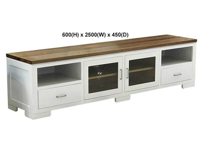HUNTER (AUSSIE MADE) TV UNIT WITH TIMBER TOP 2 DOOR / 2 DRAWER COLLECTION - ASSORTED PAINTED / STAINED COLOURS - STARTING FROM $1999