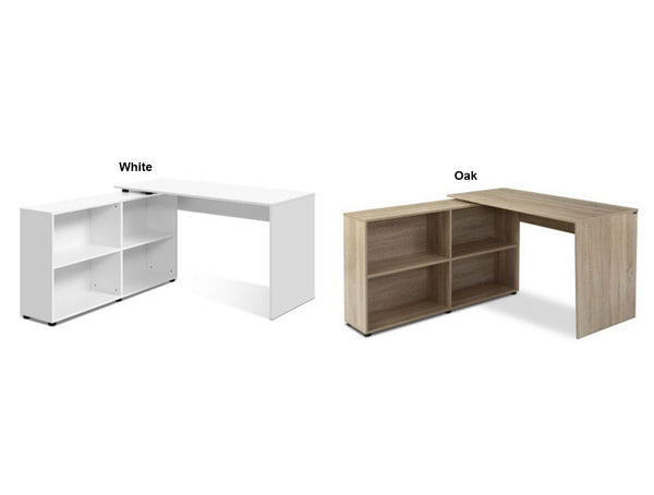 HAMILTON COMPUTER DESK WITH SWIVELLING BOOKCASE - WHITE OR OAK