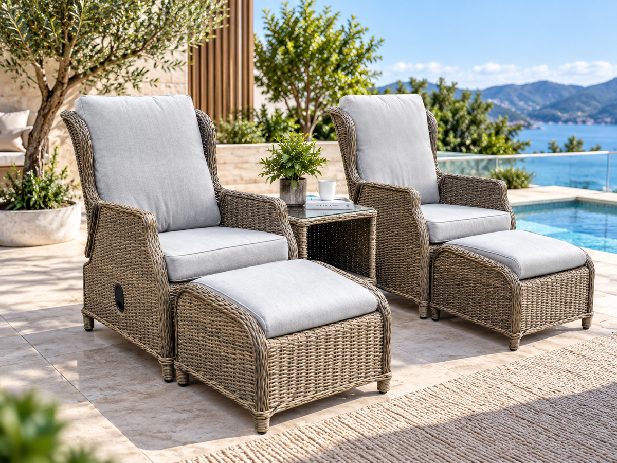 Hampton 5-Piece Reclining Lounge Setting – Taupe Aluminium Frame with Cushions