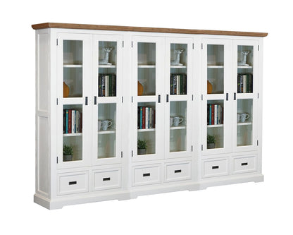 HAMPTONS (CUSTOM MADE) LARGE LIBRARY UNIT - 1900(H) x 2700(W) x 400(D) - PIGEON PAIRED (3 SECTIONS) - ASSORTED COLOURS