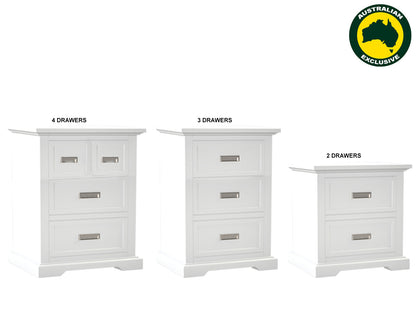HAMPTONS (AUSSIE MADE) BEDSIDE TABLE COLLECTION - ASSORTED PAINTED COLOURS - STARTING FROM $399