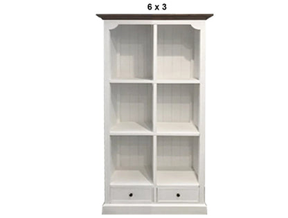 HAMPTONS (AUSSIE MADE) CUBE BOOKCASE WITH DRAWERS COLLECTION - ASSORTED PAINTED / STAINED COLOURS - STARTING FROM $1199