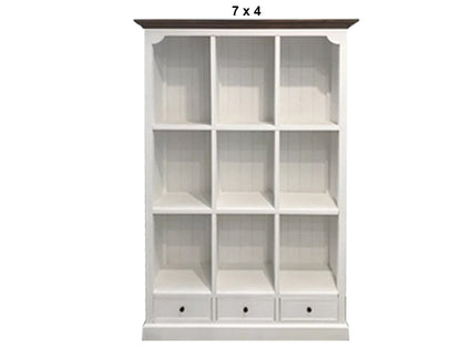 HAMPTONS (AUSSIE MADE) CUBE BOOKCASE WITH DRAWERS COLLECTION - ASSORTED PAINTED / STAINED COLOURS - STARTING FROM $1199