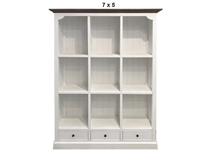 HAMPTONS (AUSSIE MADE) CUBE BOOKCASE WITH DRAWERS COLLECTION - ASSORTED PAINTED / STAINED COLOURS - STARTING FROM $1199