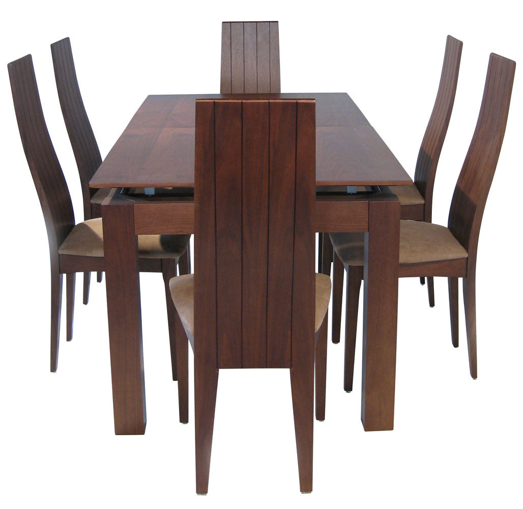 HANNA 7 PIECE EXTENSION DINING SETTING WITH BEIGE CHAIRS - 1800/2255(L) x 900(W) - WALNUT