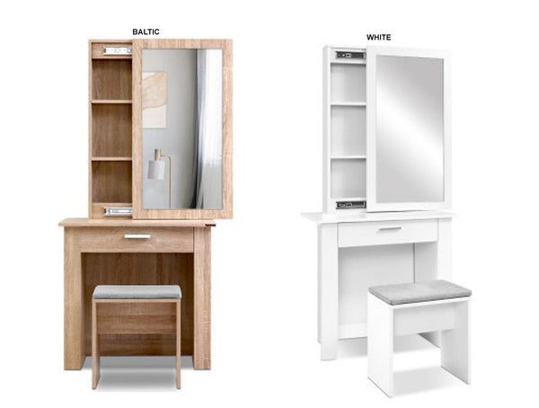 HARRIET 1 DRAWER DRESSING TABLE WITH MIRROR & STOOL - WHITE OR BALTIC