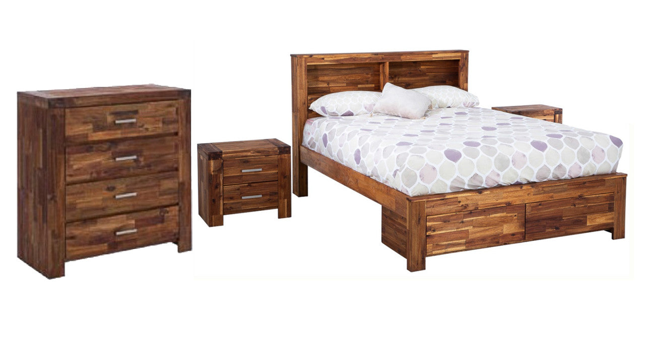 Adrian Queen 4 Piece (TALLBOY) Bedroom Suite With Phillipe Casegoods - (MODEL:BR580Q) - Java Rustic