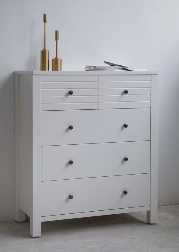 HAVEN 5 DRAWER TOP SPLIT TALLBOY - WHITE