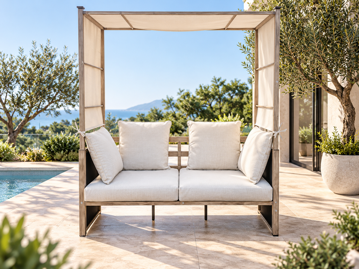 Hawai Outdoor Day Bed with Canopy – Brown Steel Frame