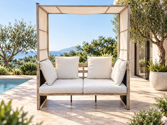 Hawai Outdoor Day Bed with Canopy – Brown Steel Frame