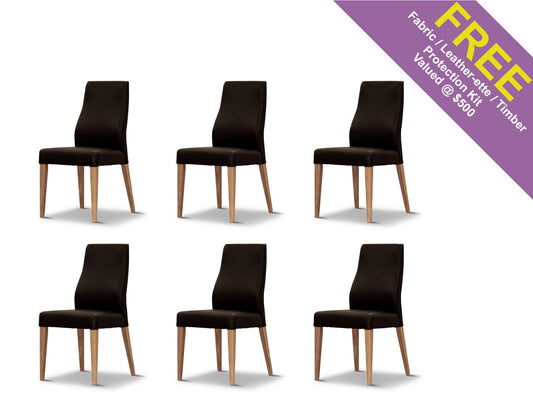 Larry Leatherette / Hardwood Dining Chair Collection (SET OF 6) Including Free Leather Care Kit (5 YEAR WARRANTY) - Black Seating / Legs - Assorted Stained Colours