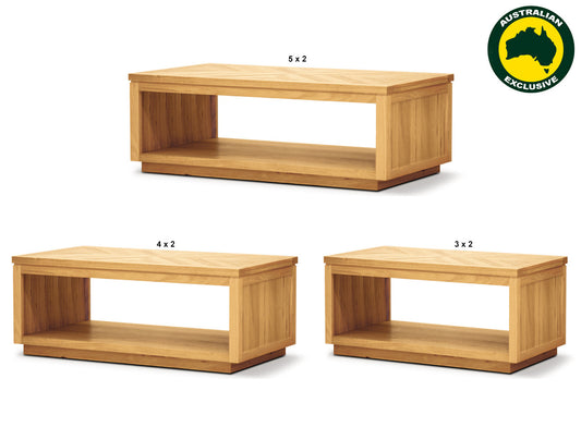 Highland (AUSSIE MADE) Coffee Table (NO PARQUETRY) Collection - Tassie Oak Combination - Assorted Stained Colours