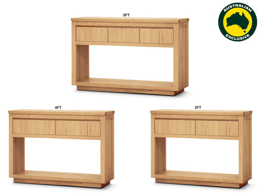 Highland (AUSSIE MADE) Hall Table With Floating Base Collection - Tassie Oak Combination - Assorted Stained Colours