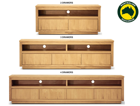 Highland (AUSSIE MADE) Lowline Entertainment Unit Collection - Tassie Oak Combination - Assorted Stained Colours