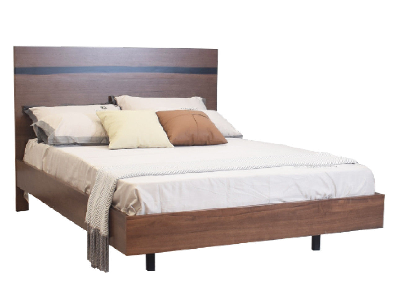 QUEEN YURI BED WITH RESIN BEDHEAD - WALNUT