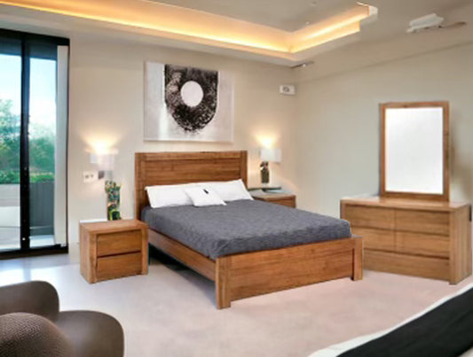 HUGO (AUSSIE MADE) DOUBLE OR QUEEN 5 PIECE DRESSER BEDROOOM SUITE - TASMANIAN OAK COMBINATION - ASSORTED STAINED COLOURS